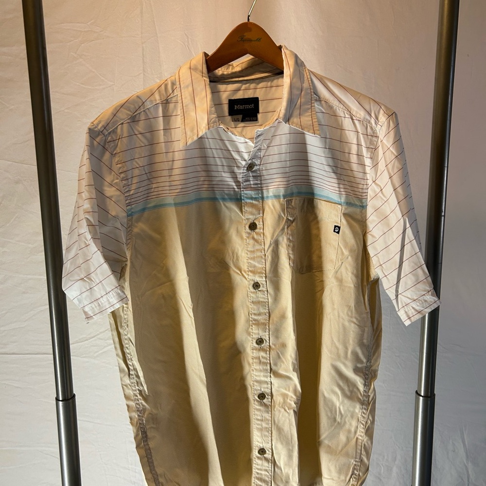Marmot Men's Cream and Blue Striped Shirt